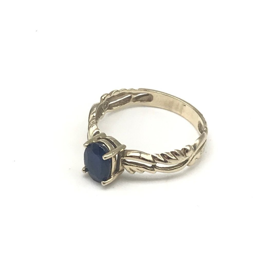 14k Yellow Gold Blue Sapphire Ornate Scroll Band Ring Size 6.75